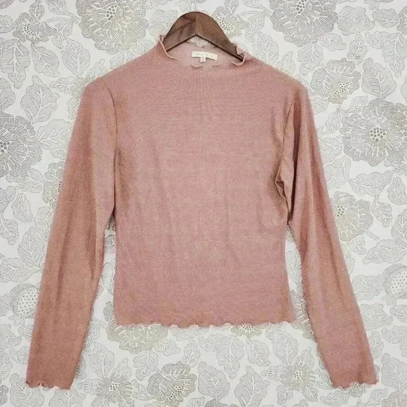 Anthropologie Baevely Ruffle Mock neck Long sleeve Shimmer Fitted Top M 572 - Picture 1 of 7
